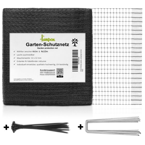 Gartennetz Verpackung mit Erdankern und Kabelbindern