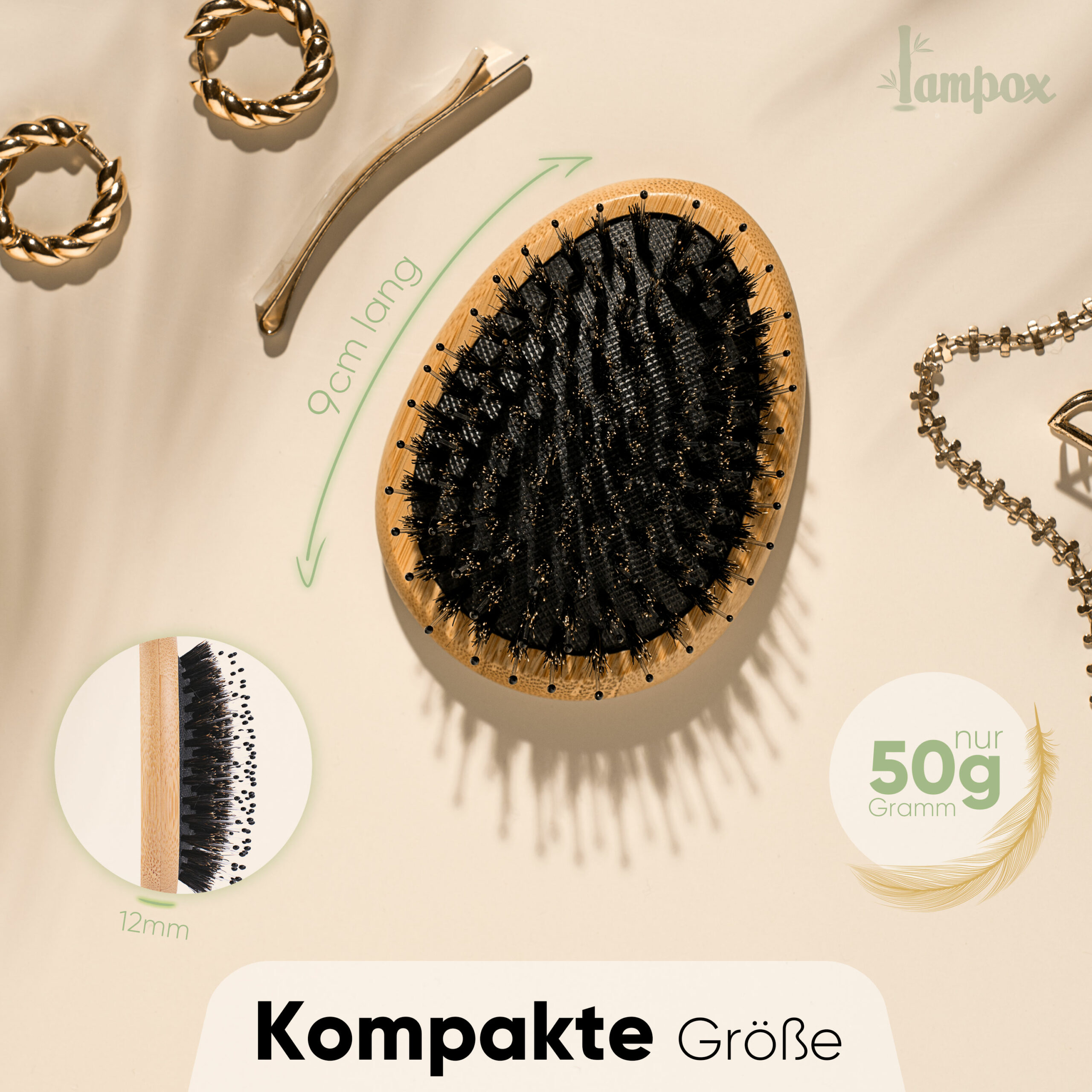 Bambus-Entwirrbürste, Egg brush mit Wildschweinborsten – Bild 2