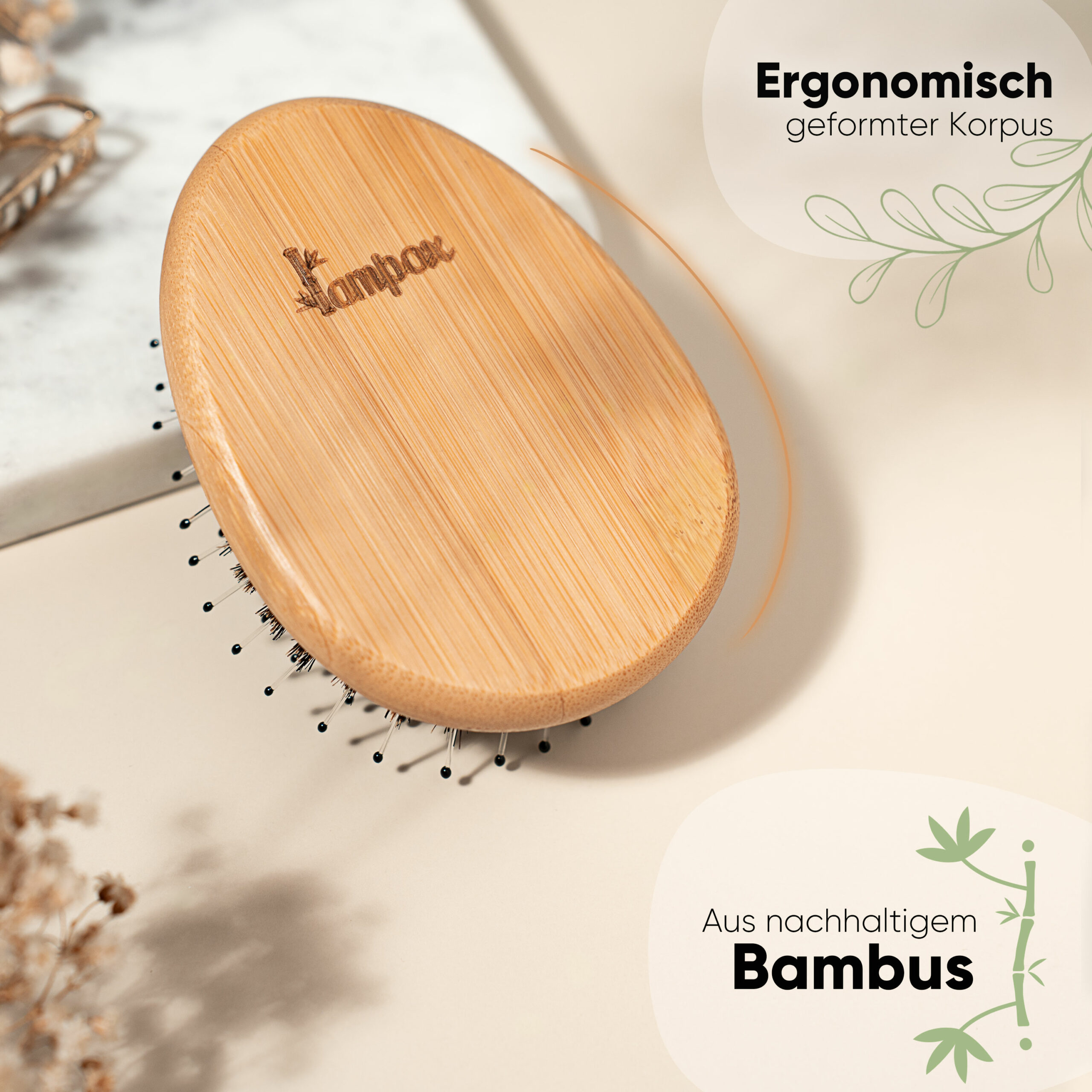 Bambus-Entwirrbürste, Egg brush mit Wildschweinborsten – Bild 3