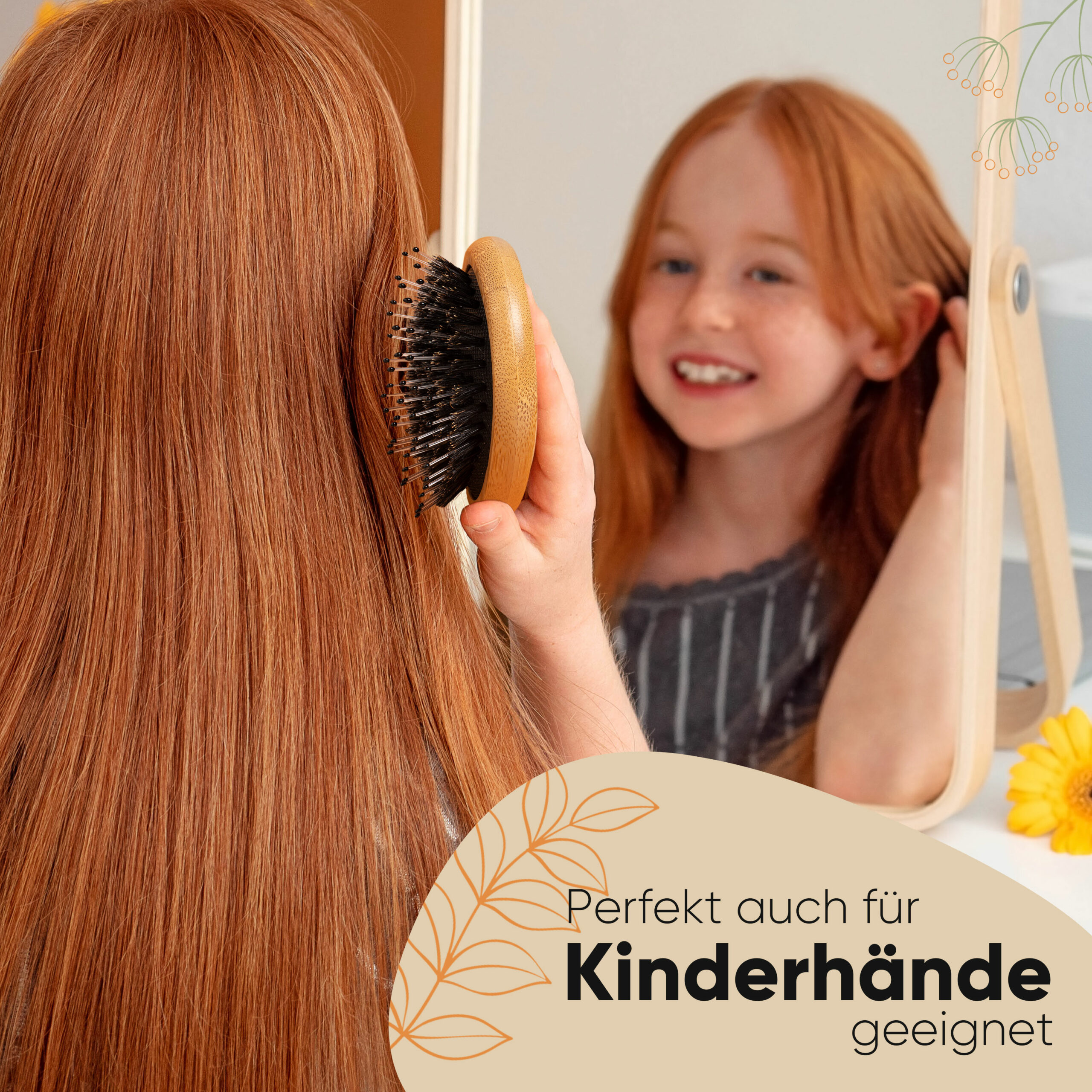 Bambus-Entwirrbürste, Egg brush mit Wildschweinborsten – Bild 7