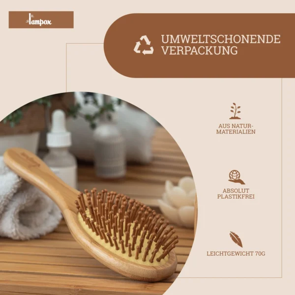 Eine Haarbürste aus Holz mit Naturpinseln ist eine umweltfreundliche Alternative zu herkömmlichen Haarbürsten.