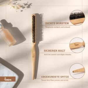 Toupierbürste, wildschweinborsten bürste, sleek bun bürste, Schmale Kammbürste, Teasing Haarbürste, haarbürste sleek look, Frisierkamm, bürste für sleek zopf