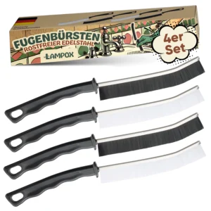 Fugenbürsten 4er Set – Edelstahlgriff & harte Nylonborsten – ideal für Fugen, Armaturen, Küche & Bad