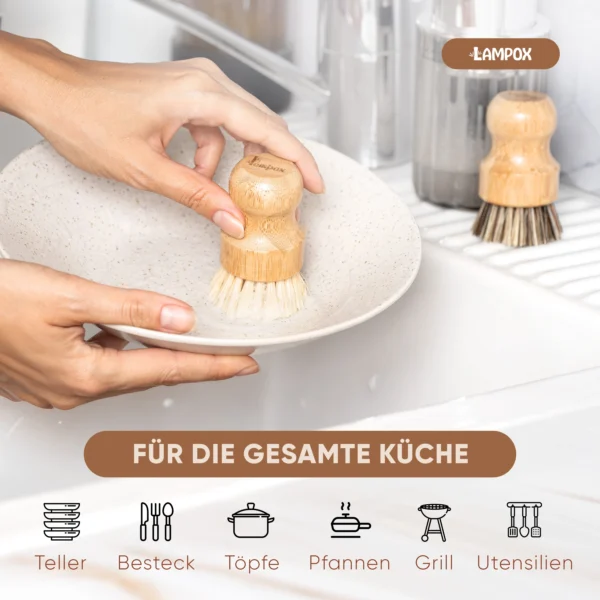 Bambus Topfbürsten, 2er Set – mit Kokos- & Nylonborsten – ideale Scheuerbürsten für Küche & Geschirr – Bild 7