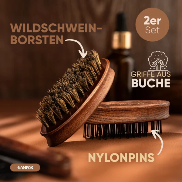Bartbürsten Doppelpack – Wildschweinborsten & Nylon – kompakte Bartpflegebürsten aus Buchenholz – Bild 4