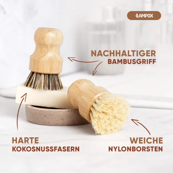 Bambus Topfbürsten, 2er Set – mit Kokos- & Nylonborsten – ideale Scheuerbürsten für Küche & Geschirr – Bild 5