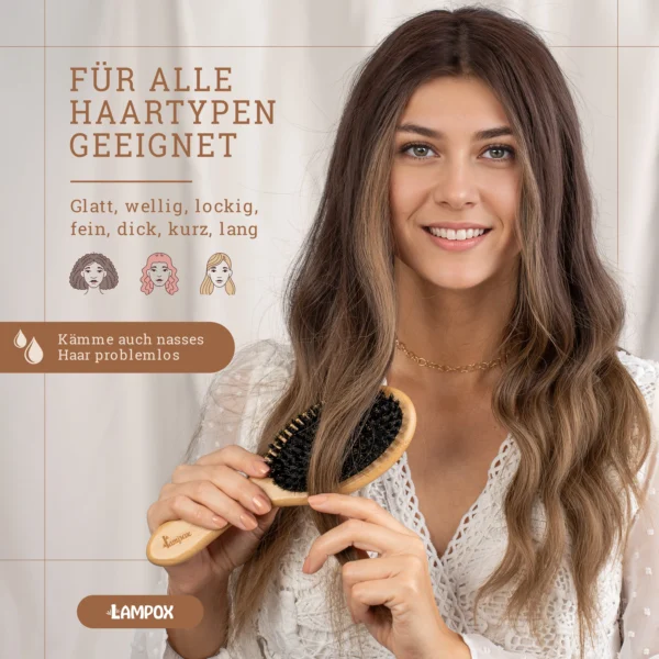 Bambus Haarbürste mit Wildschweinborsten, ohne Kunststoffpins – Bild 6
