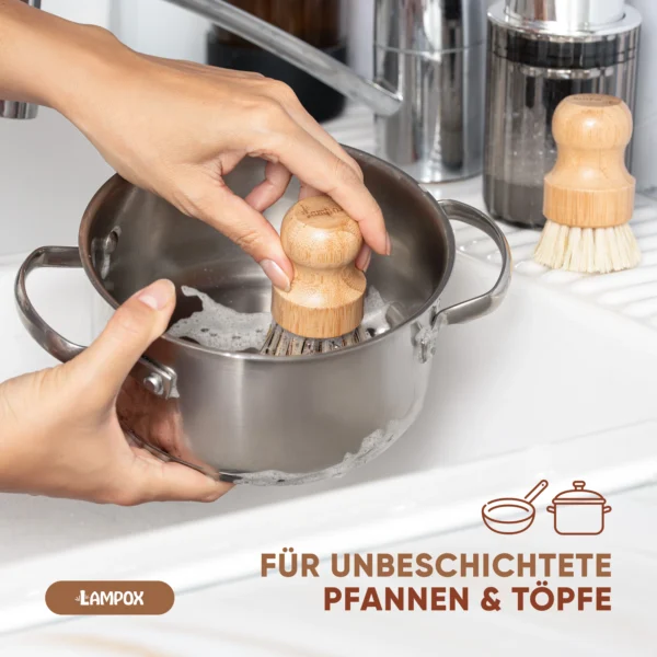 Bambus Topfbürsten, 2er Set – mit Kokos- & Nylonborsten – ideale Scheuerbürsten für Küche & Geschirr – Bild 3