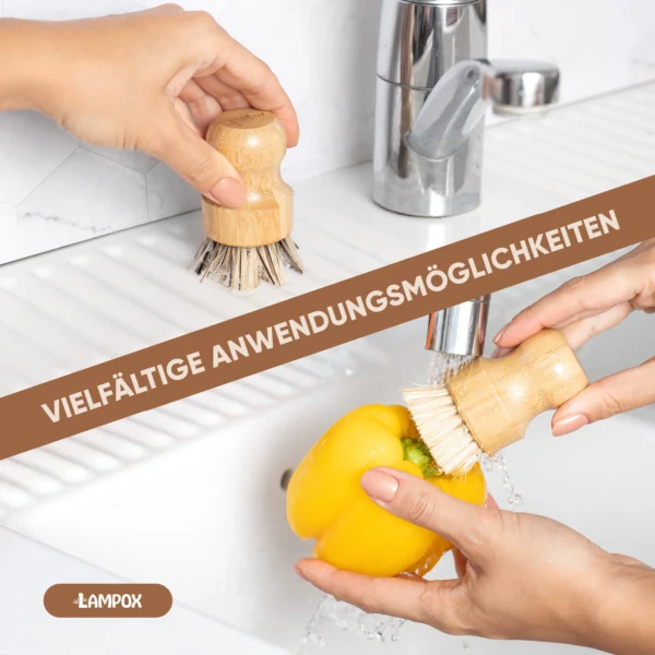 Bambus Topfbürsten, 2er Set – mit Kokos- & Nylonborsten – ideale Scheuerbürsten für Küche & Geschirr – Bild 2